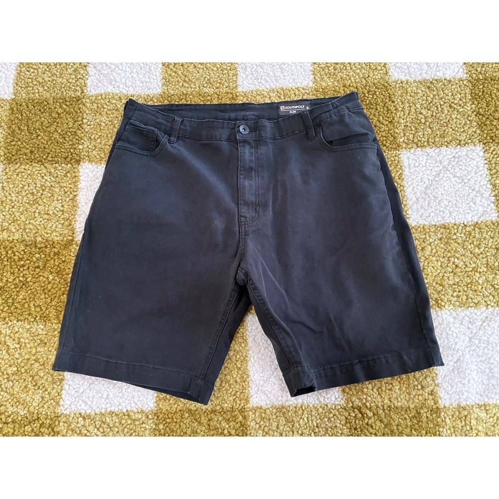 Southpole Mens Slim Fit Chino Shorts Black Size 40 Streetwear Casual 5-Pocket